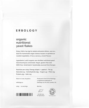 Erbology Organic Nutritional Yeast Flakes 4.2 oz - 24 Servings - Non-Fortified - Immunity and Gut Health Support - Rich in B Vitamins - Sustainably Sourced in Europe - Vegan - Gluten-Free - GMO-Free