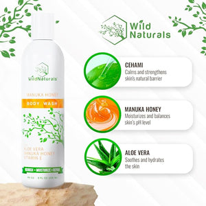 Manuka Honey Eczema and Psoriasis Body Wash ? Organic, Natural Body Wash with Aloe Vera, Cehami, and Manuka Honey ? Plant-Based, Sulfate-Free, Cruelty-Free Skincare