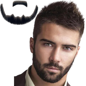 Volora Fake Beard Realistic Human Hair Full Hand Tied Facial Hair Black Goatee False Beards Lace Invisible Fake FaceMustache for Entertainment Drama Party Costume Party (Style-2 Black)