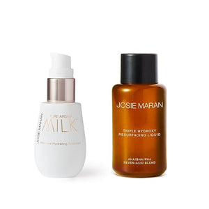 Josie Maran Pure Argan Milk Intensive Hydrating Treament &amp Triple Hydroxy Resurfacing Liquid Skin Care Set - Anti Aging Face Serum with Argan Oil &amp Exfoliating Toner with Gylcolic Acid (2 Piec
