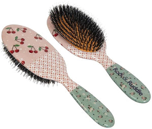 Rock &amp Ruddle Natural Mixed Boar Bristle Hair Brush for Women and Kids (Large 21 cm) - Perfect for Wet or Dry Hair Detangling Smoothing Blowdrying - Designed &amp Made in UK - Cherries Design