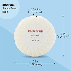 Travelwell Bar Soap Bulk - 1 oz 300-Pack - Individually Wrapped Hotel &amp Travel Mini Soap Bars - For Vacation Rental and Airbnb Toiletries or Hygiene Kits Supplies