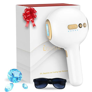 Sapphire Ice Cooling Hair Remove Device Ice-cooling Device Hair Removal for Nearly Painless Auto Flashing for Fast Full Body Hair Removal White