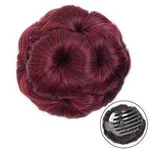 Hair Chignon Synthetic Bun Floral Style Ponytail Extension Hair Clips Braided Bun Claw Clip Donut Bun Wig Women Hair Accessories Hair Pieces For Women(E)
