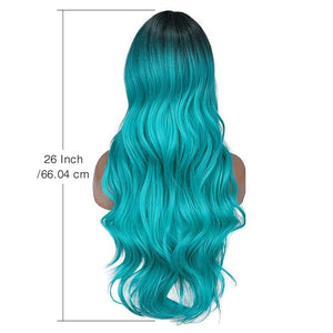FAVE Ombre Bluish Green Wig Long Wavy Side Part Wigs Heat Resistant Synthetic Hair Teal Blue Mermaid Wigs for Women Teal Wig for Daily &amp Party Use(Ombre Bluish Green)