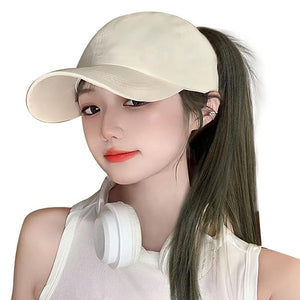 Women's Baseball Cap Wig with Straight Hair High Ponytail Sun Hat with Hair Wig