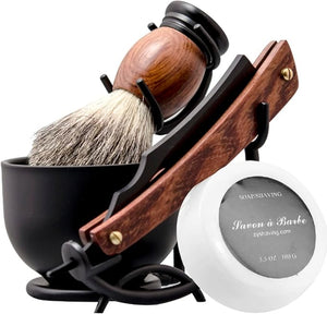 Grandslam Shaving Straight Razor Kit Steel Cutthroat Straight Razor With Leather Strop Shaving Brush Stainless Steel Shaving Bowl and Stand Shaving Soap Gift for Men