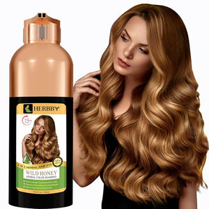 HERBBY Hair Color Shampoo for Gray Hair Coverage&amp;Color Transform with 9 Herbal Extracts ?Long Lasting(6-8 Weeks),Shiny,Evenly Colored,Instant Hair Dye Shampoo&amp;Conditioner, 500 Ml (WILD HONEY C