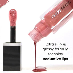 nude envie - Lip Gloss - High-Shine Finish - Moisturizing &amp; Easy Application - Luxury Hydration - Non-Sticky Formula - With Vitamin E &amp; Jojoba Oil - Vegan, Paraben-Free &amp; Cruelty-Free - Fe