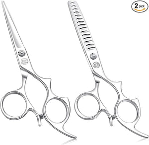 Moontay 6.0 Hair Cutting Shears Set with Large Finger Holes Professional Barber Stylist Texturizing Shears Salon Hair Cutting Scissors 440C Japanese Stainless Steel Silver