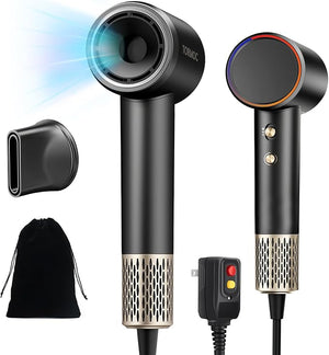 Portable Ionic Hair Dryer with High-Speed Brushless Motor ? Small, Lightweight, Low Noise Blow Dryer with Travel Bag ? Fast Drying Hairdryer for Women and Men