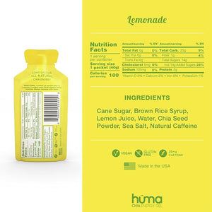 Huma Chia Energy Gel Lemonade 12 Gels 25mg Caffeine - Premier Sports Nutrition for Endurance Exercise