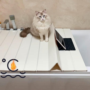 Foldable Bathtub Cover Bath Tub Tray Waterproof Folding Bath Covers Insulation Table Dust Board PVC Shutter Bath Lid Plate Fits Most Tubs for Bathroom Shower (White 160¡¿80¡¿0.7cm)