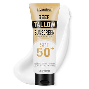 Mineral Sunscreen with Non-Toxic Zinc Oxide SPF 50 Organic Natural Beef Tallow Sunblock with Honey Beeswax Non Greasy Formula for Face Body and Skin - Women and Men 2.82 oz (80g)