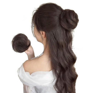 Mini Claw Clip in Hair Bun Extension Updo Space Bun Hair Messy Wavy Hairpieces Human Hair Wig Accessory for Women (Dark Brown)