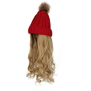 Women Winter Beanie Hat with wig Big Wavy Curly Hair Knit Attached ski snow Cap wig Party Daily Weddings wig