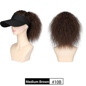 Hat Wig for Women Baseball Cap Wig with Curly Synthetic Hair Extensions Ponytail Cap wig Sun Hat with Hair