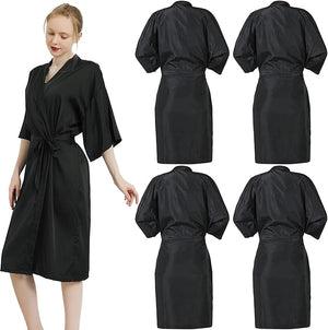 WUWEOT 4 Pack Salon Client Gown Robes Cape Waterproof Hair Dye Cape 43 Inch Long Black Soft Kimono Style Barber Smock for Hair Stylist with Adjustable Tie to Hair Cutting Hair Coloring