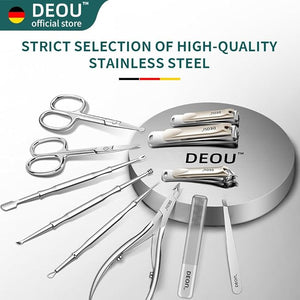 DEOU Professional Nail Set 11 in 1 stainless steel home care nail clippers men's luxury travel leather storage box women's beauty kit (Pink)
