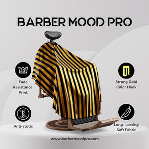Professional Barber Cape - Hair Cutting Cape with Adjustable Neck Closure Salon Quality Styling Cape for Hairdressers and Barbers - Gold Stripe