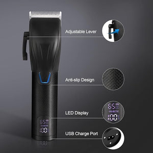 Professional Hair Clippers Trimmer KitCordless Hair Clippers for MenBarber Fading Clipper and Zero Gap T-Blade Trimmer Set with LED Display for Mens Gifts (Black)
