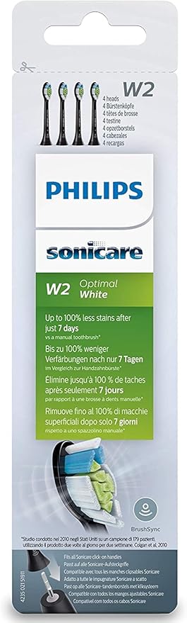 Philips Sonicare Optimal Whitening Black BrushSync Heads (Compatible with All Philips Sonicare Handles) 4 Pack