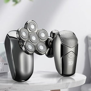 Electric Shaver Multi-Functional Head Hair Trimmer for Shaving, Full-Body Water wash, six Blades, USB Charging, Silver Color