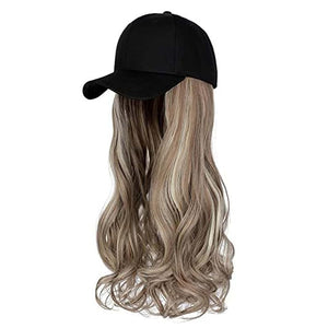 Women Baseball Cap Wig Long Curly and Wavy Wig Sunshade Baseball Cap Integrated Wig Cap Women's Wig Cap