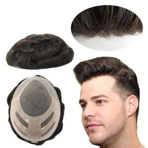 Mens Toupee Human Hair Pieces Durable Hair Replacement Systems for Men Wigs Fine Mono Hair Unit Bond #3