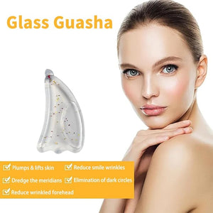 Reusable Glass Gua Sha for Face - Hot &amp Cold Compress Facial Massager to Reduce Puffiness &amp Redness Relaxing Skin Care Tool Self Care Gift for Women &amp Men (Clear)