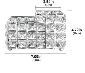 LUEXBOX Crystal Makeup Brush Holder One-Piece Square Brush Organizer Cosmetics Brush Storage Container for Table Dresser Bathroom Bedroom Organization (Silver)