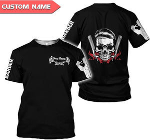 Personalized Barber Shop Shirt 3D Barber Shirts Hairdresser Haircutting Hairstylist Custom Salon Barber Tshirt Pole Scissors