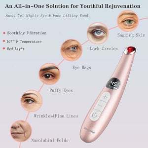 Eye Lift Wand, 3 in 1 Vibrating 98¡ÆF to 113¡ÆF LCD Eye Massager for Dry Eyes, Dark Circles and Puffiness, Face &amp; Neck Lifting Tool for Fine Lines and Wrinkles, Rose Gold
