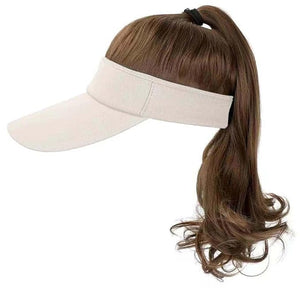 Visor Hat Wig for Women Baseball Cap Wig with Curly Synthetic Hair Extensions Ponytail Cap Wig Sun Hat with Hair Wig