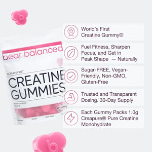 Bear Balanced Creatine Gummies for Men &amp Women - Creapure¢ç Creatine Monohydrate L-Theanine L-Tyrosine &amp B12 for Muscle Growth Strength Focus Energy &amp Health - Low Calorie Sugar-Free