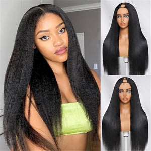 YIROO EasiContour V Part Wigs Human Hair Yaki Straight Human Hair Wigs No Leave Out Glueless Upgraded U Part Wigs for Women V Shape Clip in Vpart Wig No Sew in No Glue Beginner Friendly 20 inch