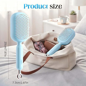 Retractable Cushion Massage Comb, 2026 New Self Cleaning Hair Brush, Anti Static Self Cleaning Hair Brush for Women Men (Blue)