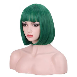 WildCos Short 12 Inches Straight Synthetic Cosplay Wig for Women (Green)