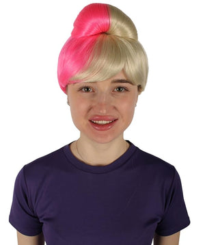 Women's Premium Bun Wig - Adjustable Capless Hair extensions with Realistic Synthetic Fibers - Multi-Color Elegant Bun Hairpiece for Halloween Cosplay, and Everyday Wear, Blonde &amp; Pink