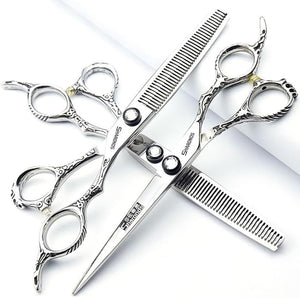 6/7/8 Inch Professional Hairdressing Scissors Barber Rose Pattern Hair Stylist Shears Styling Tool Japanese Stainless Steel Clippers (7-in three piece set)