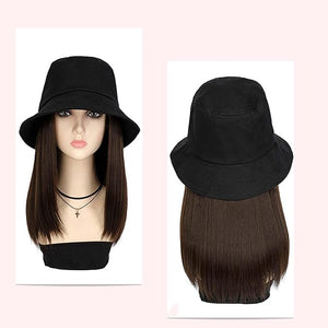 Women's baseball cap wig detachable duckbill cap collarbone wig fisherman's cap wig sun visor cap fake straight hair