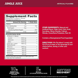 BSN Amino X EAAs Muscle Recovery and Endurance 10g Essential Amino Acids 5g BCAAs Zero Sugar Caffeine Free Jungle Juice 13.2oz 25 Servings