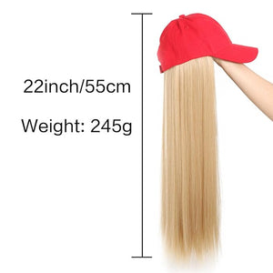 Baseball Cap with Attached Long Straight Blonde Hair Extension Wig 22 Inches Red Baseball Cap Adjustable Hat with Hair for Women