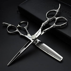 6/7-Inch Professional Hair Scissors Haircut Rose Pattern Hair Scissors Styling Tools Japanese Stainless Steel Scissor Set (6-inch -2pc-A)