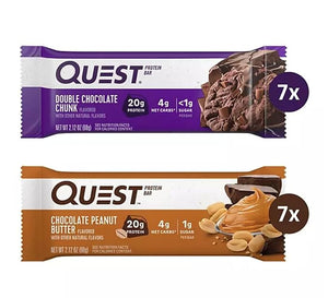 Quest Protein Bar - Value Pack 14 Bars Chocolate Peanut Butter &amp Double Chocolate Chunk. 1g Sugar 20g Protein.