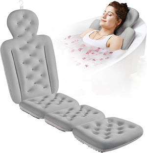 Full Body Bath Pillow for Bathtub, Thick Bathtub Cushion with Laundry Bag, Luxury Tub Pillow for Bath for Headrest Neck and Back Support Gray 60" x 16"