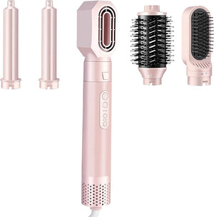 High-Speed 5 in 1 Hair Styler with Auto Curling Iron Straightener &amp Volumizing Hot Air Brush |Fast Drying Ionic Blowout No Heat Damage | Travel &amp Home Styling Tool (Pink)