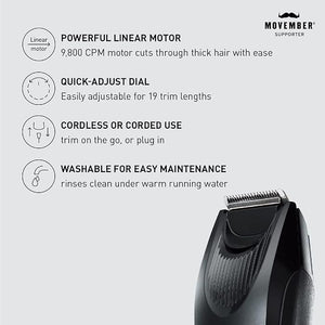Panasonic Beard Trimmer for Men Cordless Precision Power Hair Clipper with Comb Attachment and 19 Adjustable Settings Washable ER-SB40-K 0.5-10mm lengths 1 Pack