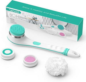 VOYOR Electric Silicone Body Scrubber Back Scrubber for Shower Waterproof Long Handle Body Brush Rechargeable Power Bath Brush for Cleansing Exfoliating Massaging Skin BC100 (Blue)