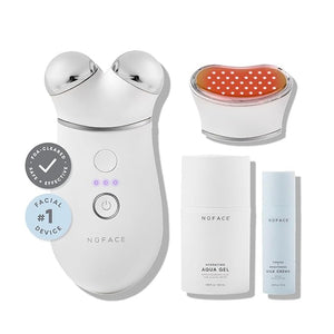 NuFACE Trinity+ Microcurrent Facial Device + LED Red Light Wrinkle Reducer Attachment - FDA Cleared Skin Tightening Device + Microcurrent Gel Activator &amp Silk Creme
